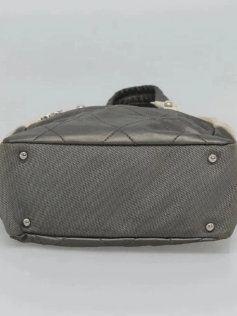 CHANEL Paris Biarritz PM Tote Bag Coated Canvas Silver CC Auth bs23887